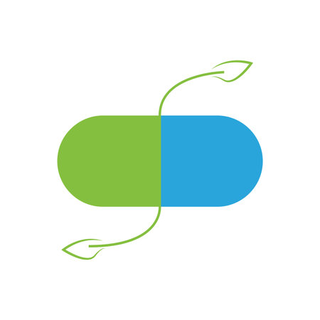 pill with leaves coming out of it logo isolated on white backgroundのイラスト素材