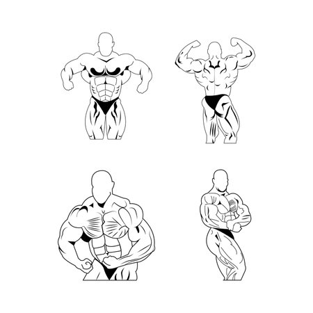 body building poses on whiteのイラスト素材