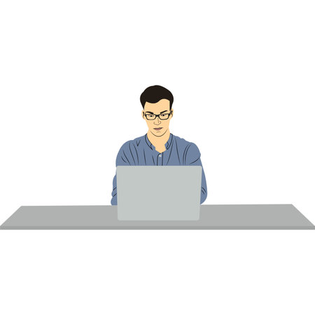 Man working on a laptop. Vector illustration in a flat style.のイラスト素材