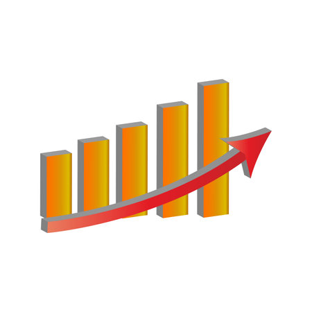 Business graph with red arrow. Vector illustration isolated on white background.のイラスト素材