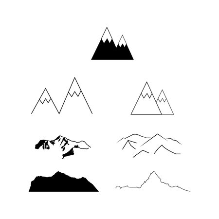 Mountain icon set. Vector illustration. Black on white background.のイラスト素材