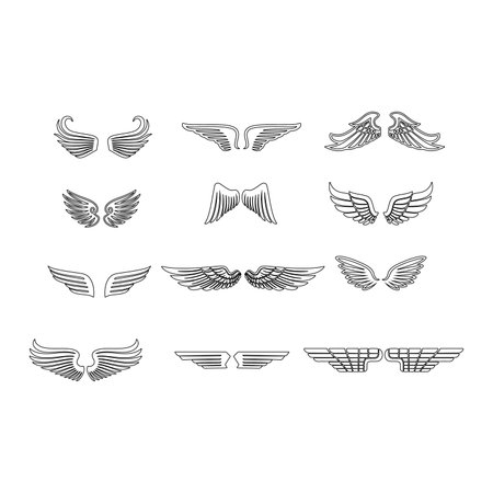 set of wings icons isolated on white backgroundのイラスト素材