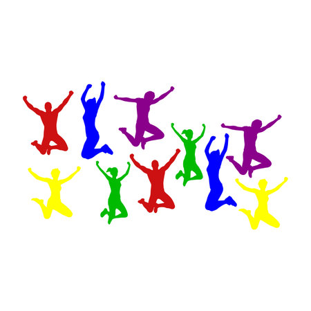 Happy people jumping in the air. Vector illustration for your design.のイラスト素材