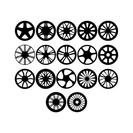 set of wheel icons isolated on white backgroundのイラスト素材