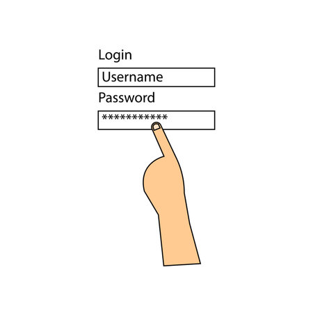 Login and Password. Hand with search bar. Vector Illustration.のイラスト素材