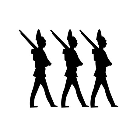 Soldiers in the form of a marching band. Vector illustration.のイラスト素材