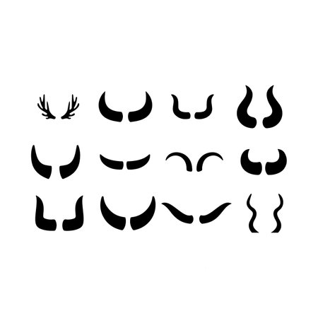 Devil horns set. Horns and horns. Vector illustration.のイラスト素材