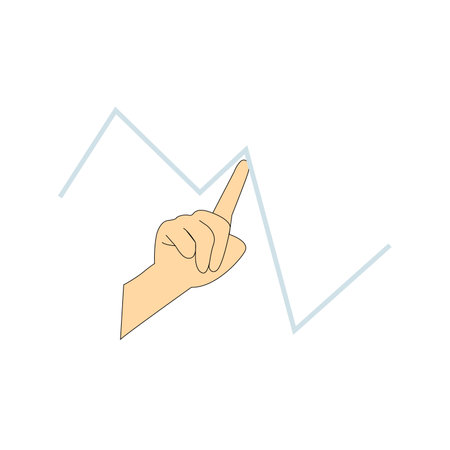 Hand pointing at chart icon. Flat color design. Vector illustration.のイラスト素材