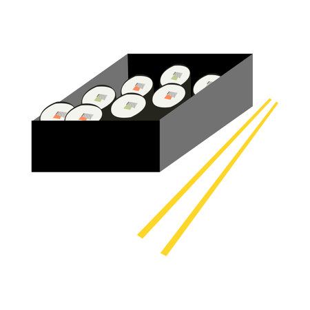sushi rolls in box with chopsticks isolated on white backgroundのイラスト素材