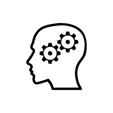 Human head with gears icon. Artificial intelligence concept. Vector illustration can be used for workflow layout, diagram, number options, web design.のイラスト素材
