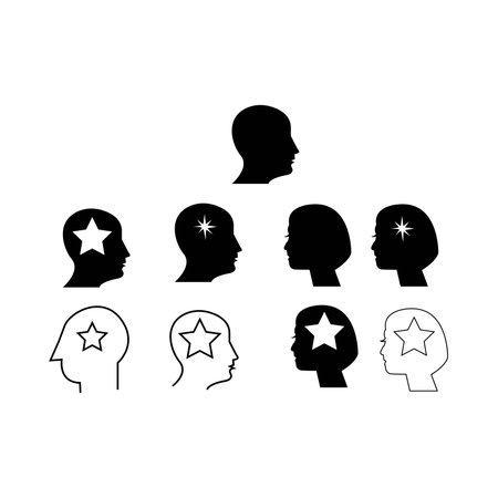 People profile icon set. Human head silhouette with stars. Vector illustrationのイラスト素材
