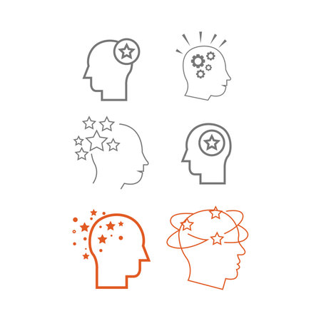 Idea, head and stars icons. Human head and idea linear sign. Vectorのイラスト素材