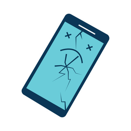 Smartphone with broken screen icon. Flat color design. Vector illustration.のイラスト素材