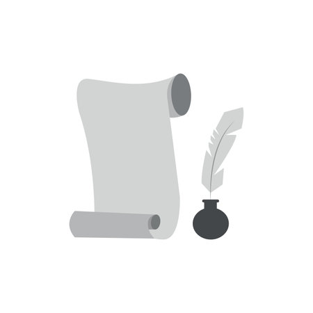 Paper scroll and quill icon in flat color style. Notebook and penのイラスト素材
