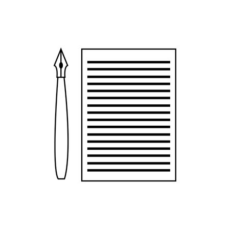 sheet of paper and pen icon over white background, line style, vector illustrationのイラスト素材