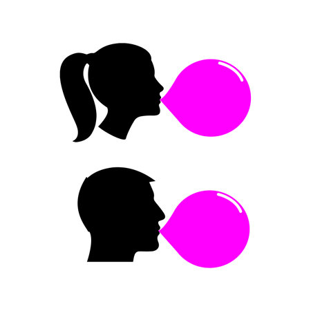 Vector silhouette of a man and woman with bubbles on white background.のイラスト素材