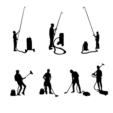 silhouettes of men with vacuum cleanersのイラスト素材
