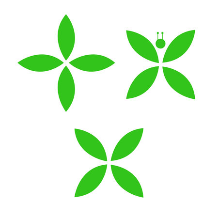 Set of green flower icons on a white background. Vector illustration.のイラスト素材