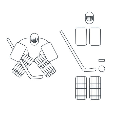 Hockey equipment icons set. Outline illustration of hockey equipment vector icons for web designのイラスト素材