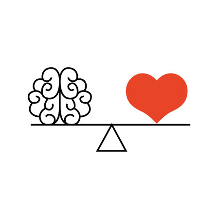 brain and heart on scales icon over white background, line style, vector illustrationのイラスト素材