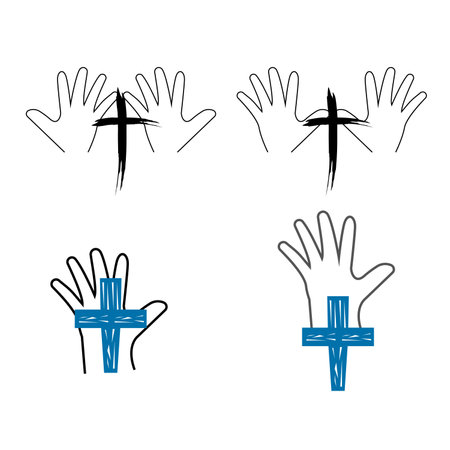 Set of hands with cross. Christian symbols. Vector Illustration.のイラスト素材