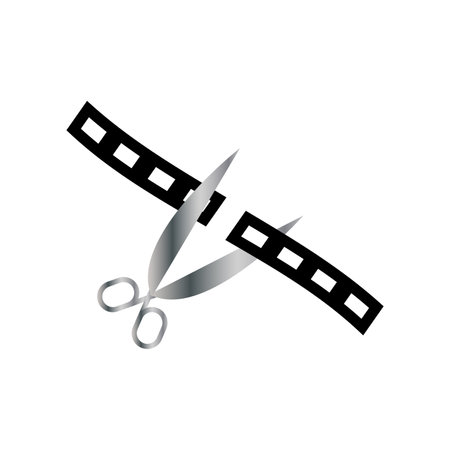 Scissors and film strip icon. Vector illustration of a scissors with film stripのイラスト素材