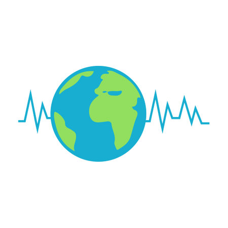 Earth planet with heartbeat vector illustration design. Flat design. Isolated on white.のイラスト素材