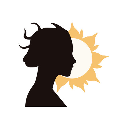 Silhouette of a woman with a sun. Vector illustration.のイラスト素材