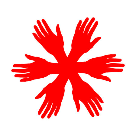 Handshake sign. Red icon on white background. Flat style.のイラスト素材