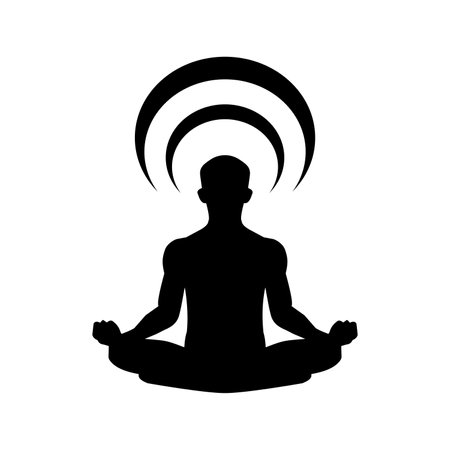 Vector illustration of a silhouette of a man meditating in lotus position.のイラスト素材