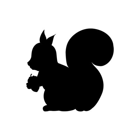 Squirrel. Black silhouette on a white background. Vector illustration.のイラスト素材