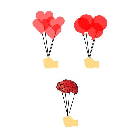 Set of red balloons in the form of hearts. Vector illustration.のイラスト素材