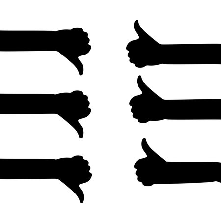 Set of hands showing thumbs up and down gesture. Vector illustration.のイラスト素材