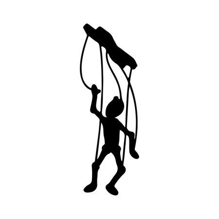 Silhouette of a marionette with a rope. Vector illustration.のイラスト素材