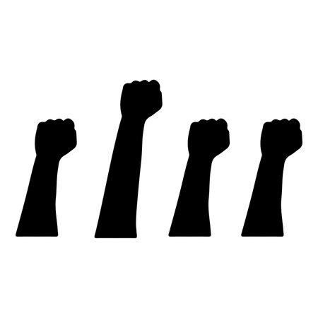 Raised hands. Black silhouettes of human hands. Vector illustration.のイラスト素材