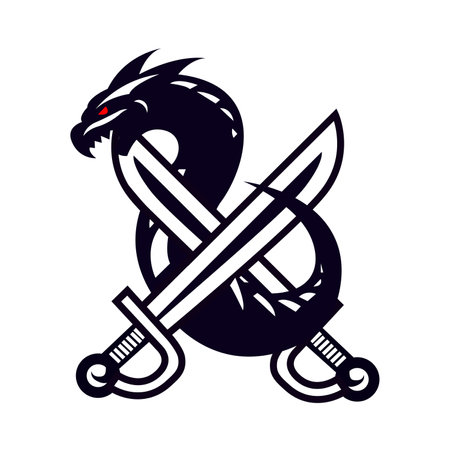 Dragon and sword vector logo template on white background for tattoo or t-shirt designのイラスト素材