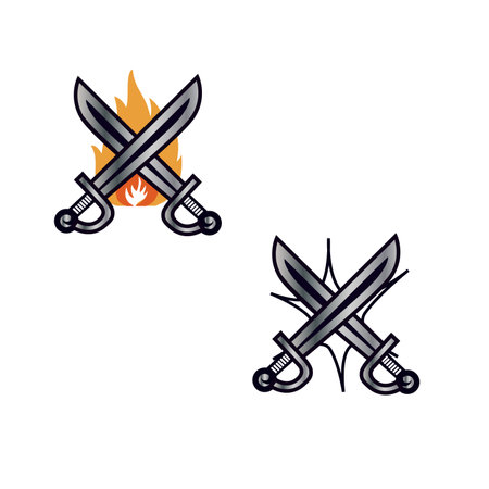 Crossed swords with flame. Vector illustration on a white background.のイラスト素材