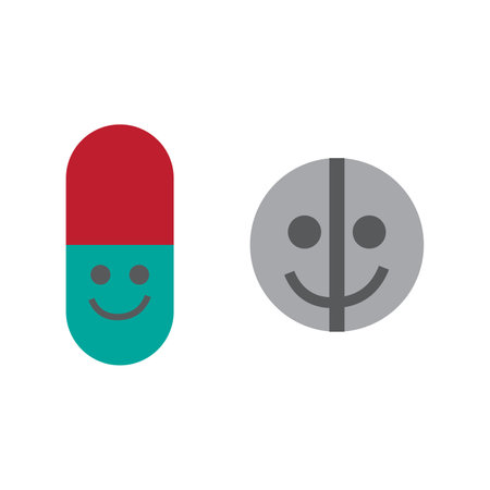 Pills with smiley face. Vector illustration in flat style.のイラスト素材
