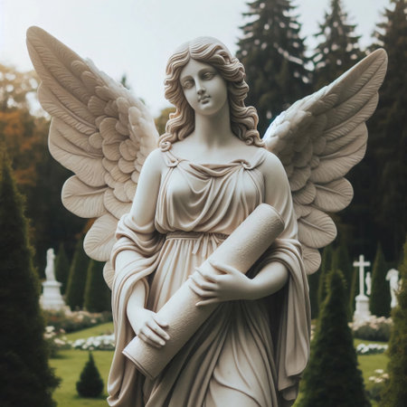 Angel statue in the garden, beautiful angel statue. Angel statue in the gardenの素材