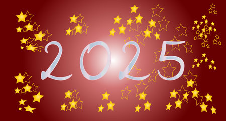 Happy New Year 2015 with stars on red background. Vector illustration.