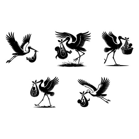 storks with a basket of fruit and a stork, vector illustrationのイラスト素材