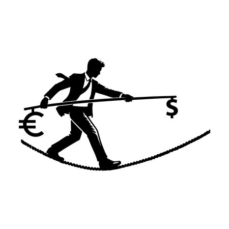 Businessman with dollar sign on the rope. Black and white vector illustration.のイラスト素材