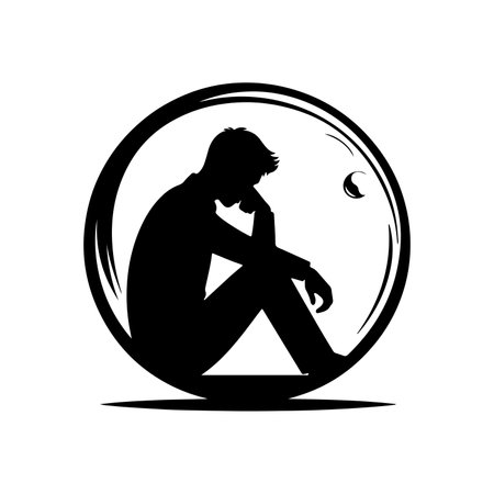 Silhouette of a sad man sitting in a circle. Vector illustration.のイラスト素材