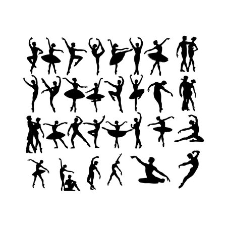 Set of silhouettes of ballerinas on white background. Vector illustration.のイラスト素材