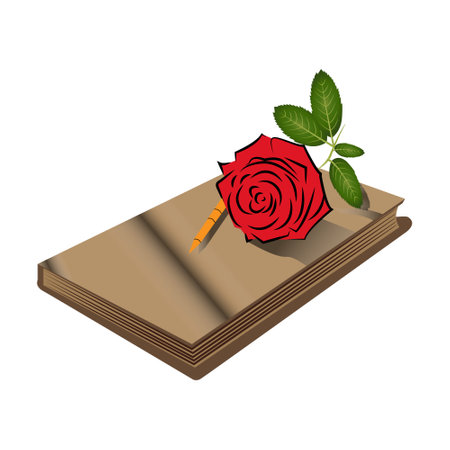 Red rose on a book isolated on white background. Vector illustration.のイラスト素材