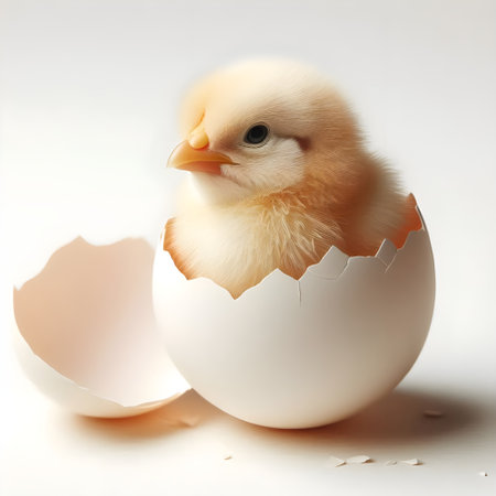 chick hatched from an egg on a white background. easterの素材