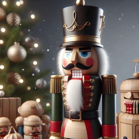 Christmas nutcracker with a crown on his head. 3d illustration.の素材