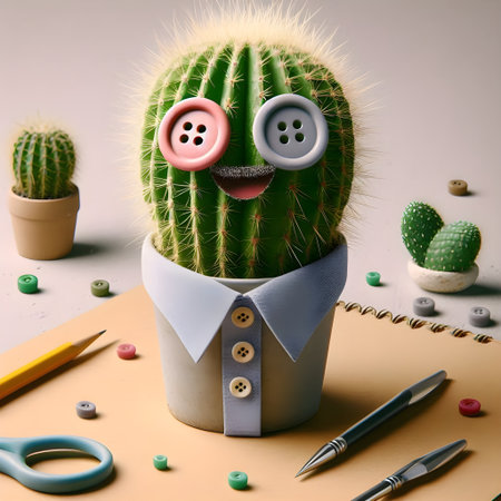 Cactus in a pot with a smiley face. 3d illustrationの素材