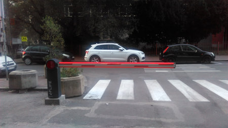 Car parking on the crosswalk in the center of the city.