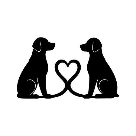 cute dogs couple with heart shape vector illustration silhouette style icon designの素材